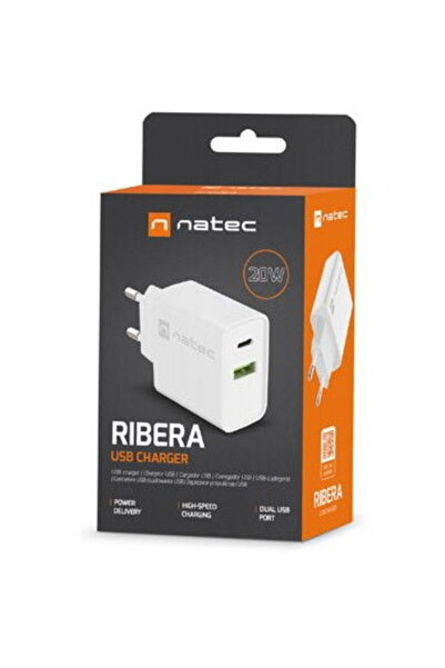Natec ÎNCĂRCĂTOR DE REȚEA RIBERA USB-A+USB-C 20W PD