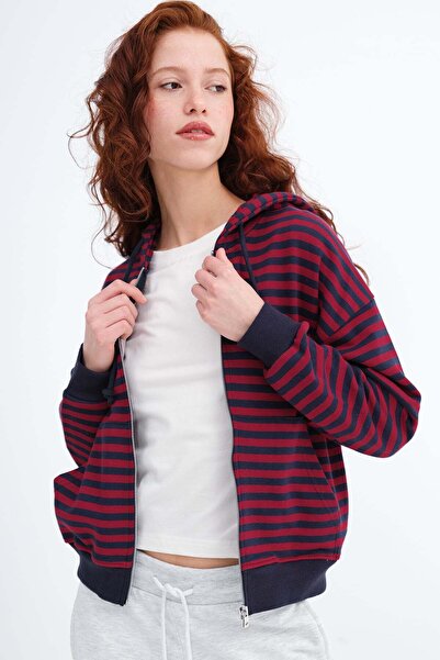 Addax Striped Hooded Cardigan H10594