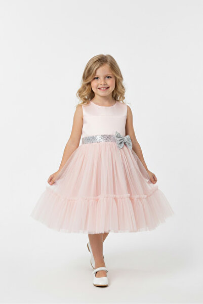 MODANINO Rochie pentru fete - Material din tul satinat - Detaliu cu curea și ...