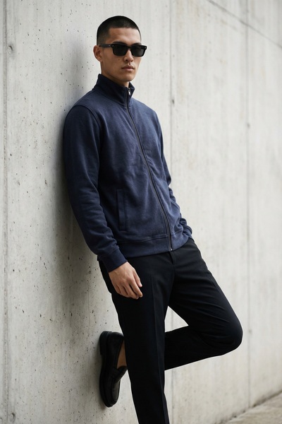 Butikayandon Men's Navy Blue Half-Zip Knitted Thessaloniki Sweatshirt with Po...