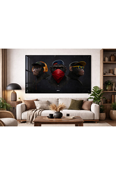 BLT DİZAYN Rap Style 3 Monkeys Glass Painting