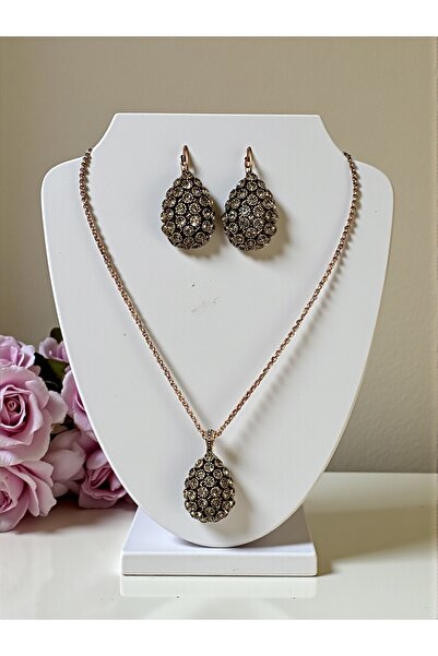 FAYRA ACCESSORIES Diamond Mounted Zircon Stone Cluster Earrings and Necklace Set
