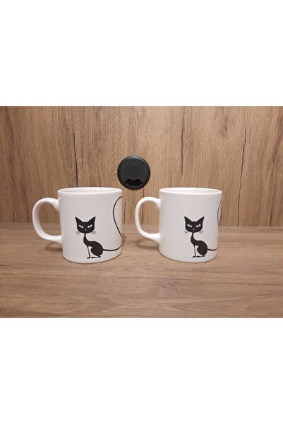 Keramika Set of 2 Mugs with Cat Design, 10 cm