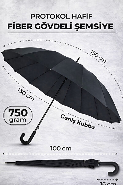 FIDUCIA Protokol Hafif Fiber Gövdeli 16 Telli Baston Şemsiye Rüzgara Dayanıkl...