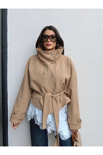 ESRAHELVACI High Collar Belted Short Trench