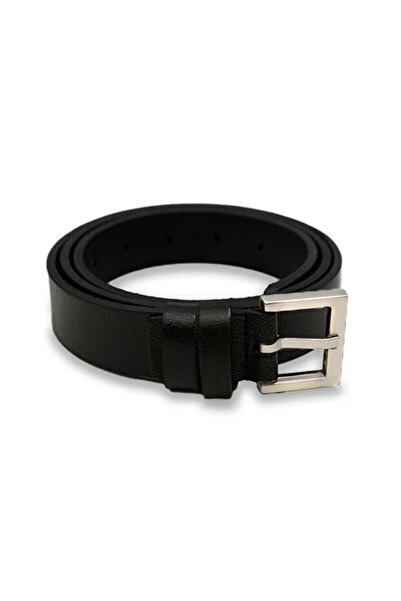 Velvoria Women's Black Color Shiny Silver Buckle Leather Belt