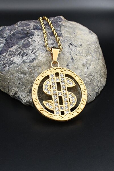 Prestige Dolar Desenli Kolye Paslanmaz Çelik Zincir Altın Kaplama 902589