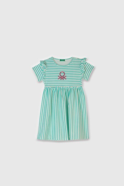 Benetton Çizgili Penye Elbise 4-14 Yaş Yeşil
