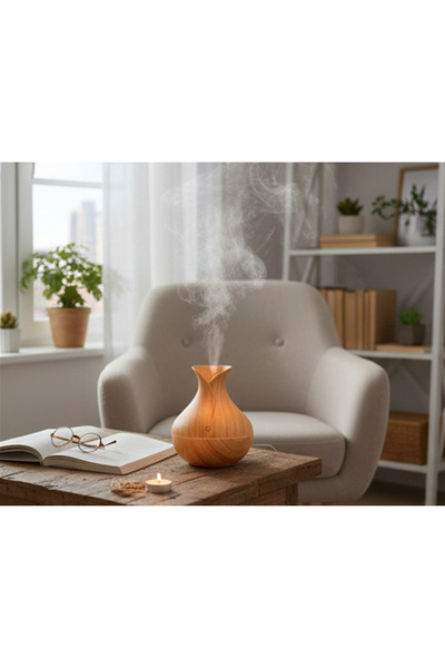 BASEL MAİSON Ahşap Görünümlü USB Şarjlı Işıklı Hava Nemlendirici & Aromaterap...