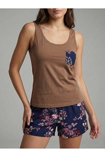 NEW JOURNAL Women's Mink-Navy Blue Strappy Pajama Set Nj92