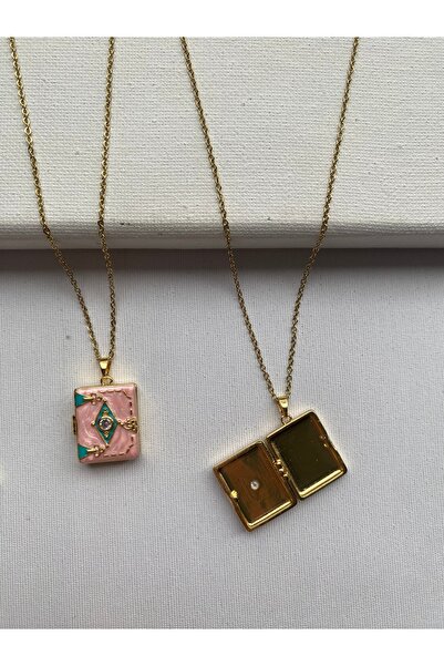 COLLECTİON Renkli Mine Detaylı Açılır Kitap Madalyon Kolye fotoğraf koymalık ...