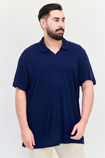 CELIO Men Regular Fit Short Sleeve Solid Polo Shirts, Navy Blue
