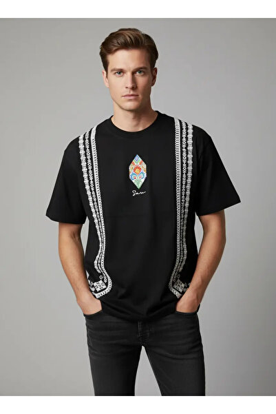 CANMODA Recien Unisex Black Oversize Ethnic Embroidered Bohemian Cross-Stitch...