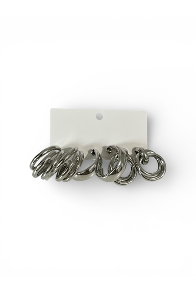 stravis Silver Color Steel Multiple Earring Set