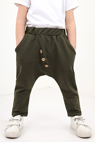Toontoy Boy's Asymmetrical Sweatpants with Elastic Waist and Buttons - 2 Threads