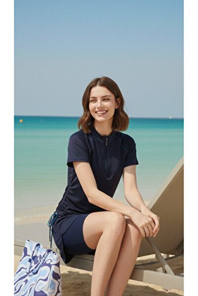 LAGRANZE Aquasculpt Side Gathered Half Zipper Semi-Closed Swimsuit