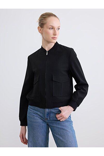 LC Waikiki Lcw Studio Black College Collar Women's Bomber Jacket