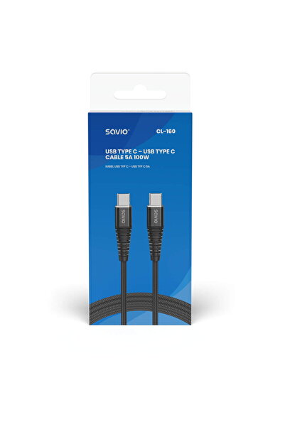 Savio CL-160 USB кабел 2 м USB 2.0 USB C - USB C черен
