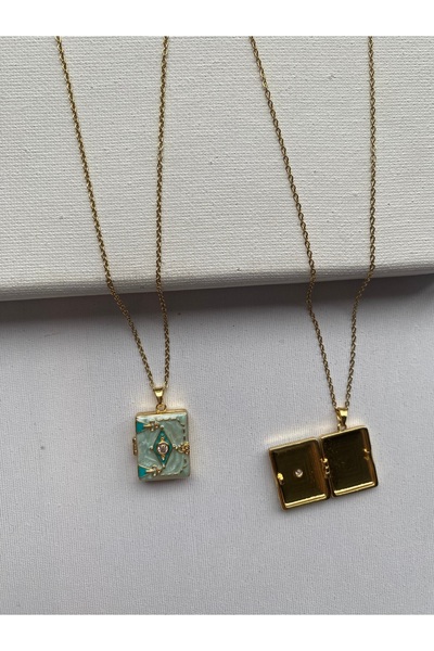 COLLECTİON Renkli Mine Detaylı Açılır Kitap Madalyon Kolye fotoğraf koymalık ...