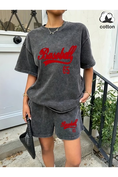 ship master Washable Baseball 65 Printed 2-Piece Shorts Set 100% Cotton Unisex