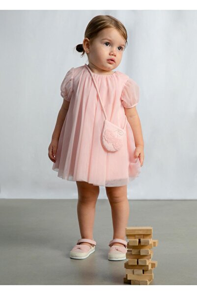 MAYORAL Kız Bebek Çantalı Tül Elbise Pembe