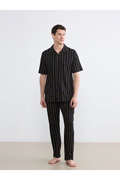 LC Waikiki Standard Pattern Striped Combed Cotton Men's Pajama Set