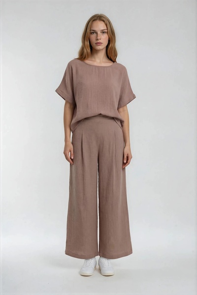 Vitrin Wide Leg Linen Trousers with Elastic Waist