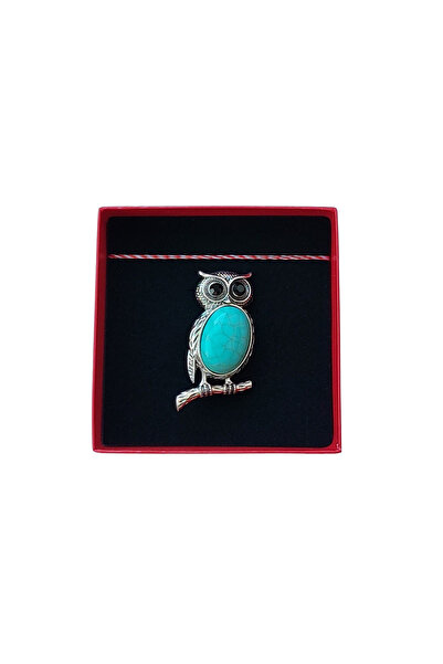 Abundo Elegant martisor brooch, Owl with reconstituted Turquoise