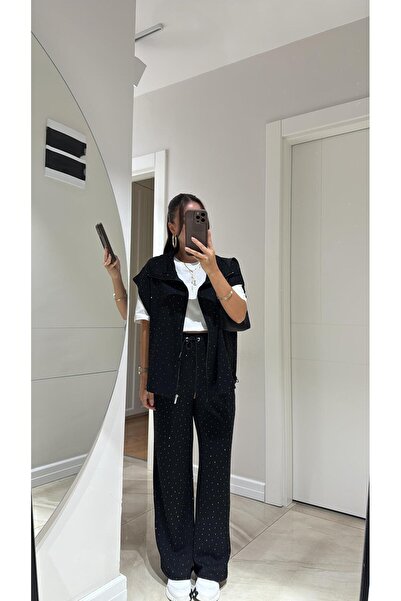 Mazelf Baby&Kids Wear Siyah Taşlı Beli Lastikli İkili Takım