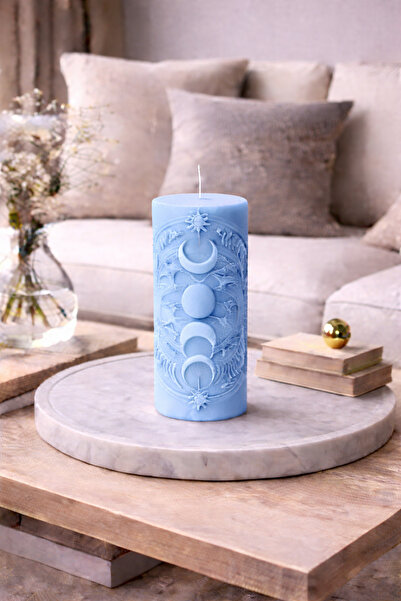 Bead Astroloji Desenli Dekoratif Silindir Mum – Ay & Güneş Figürlü Modern Ev ...