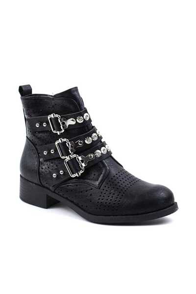 mm Women's boots, perforated, with decorative straps 7168-PA-BLACK