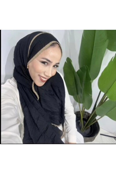 AMİNENESİL Piping Muslin Shawl Black Mink Color