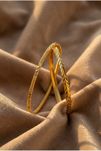 FerizZ Altın Kaplama İmitasyon Başak Ajda Ve Desenli Ajda Bilezik Kombin BND-129