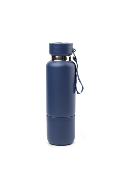 mercanpromosyon Black Steel Thermos with Double Cups and Neck Strap - Hidden ...