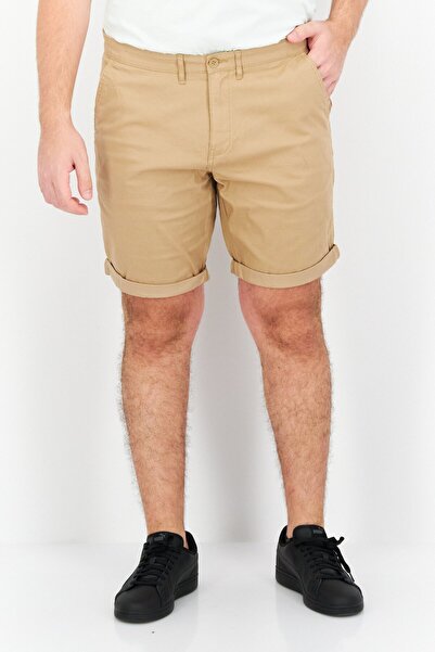 CELIO Men Solid Denim Shorts, Beige