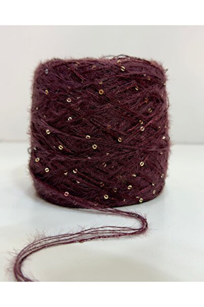 DmrTuhafiye Tavşan Tüyü Pullu El Örgü İpi 200gr - Bordo