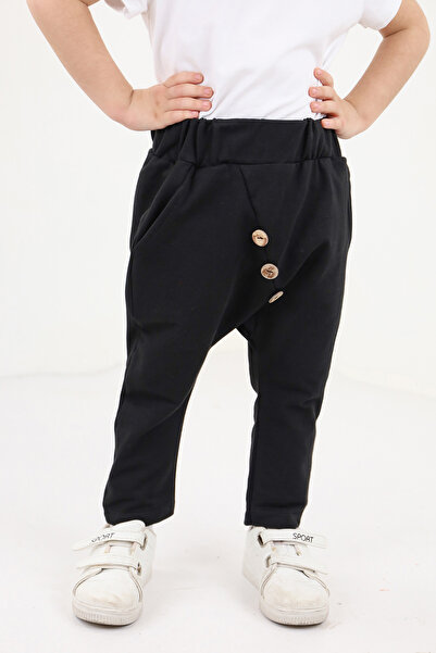Toontoy Boy's Asymmetrical Sweatpants with Elastic Waist and Buttons - 2 Threads