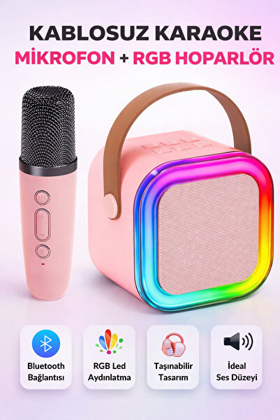 Weskam Mikrofonlu Bluetooth Karaoke Hoparlör RGB LED Işık 5 Ses Efekti Taşına...