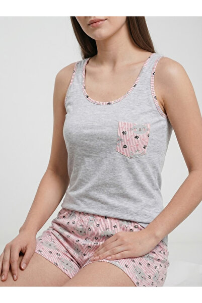 NEW JOURNAL Γυναικείο Σετ Πιτζάμες με Τιράντες σε Γκρι-Πούδρα NJ92