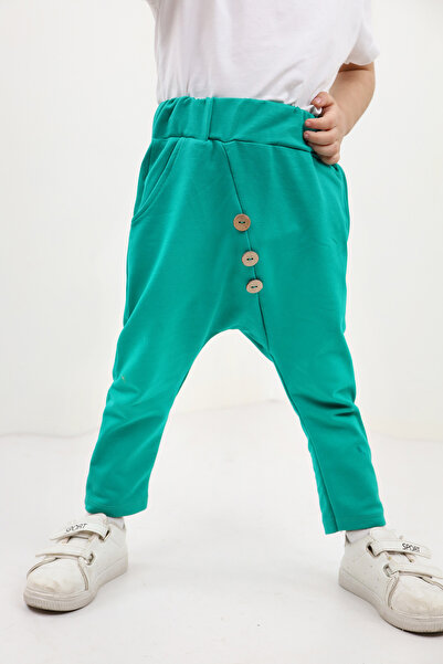 Toontoy Boy's Asymmetrical Sweatpants with Elastic Waist and Buttons - 2 Threads