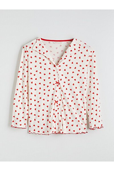 LC Waikiki Shirt Collar Heart Printed Maternity Pajama Top