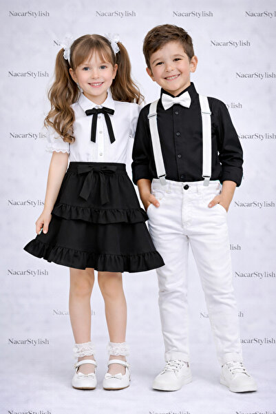 Nacar 23 Nisan 29 Ekim Kız&Erkek Çocuk Dantel Detaylı Gömlek-Double Kumaş Fır...