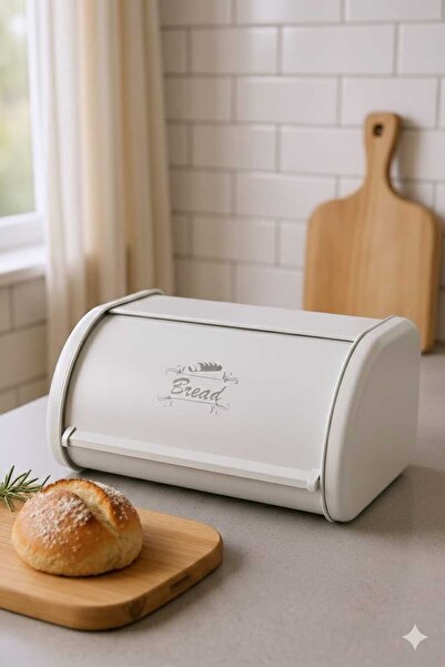 Empressco Şık Metal Roll-Top Ekmeklik, Mat Beyaz, Tezgah Üstü Ekmek Kutusu