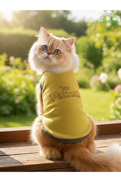 Gobo Sarı The Patron Yazılı Kedi ve Köpek Kıyafeti Tişörtü Elbisesi XSMALL/XS...