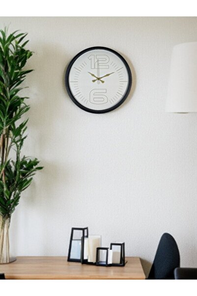 TakÇalıştır ساعة حائط سوداء أنيقة مقاس 36 سم