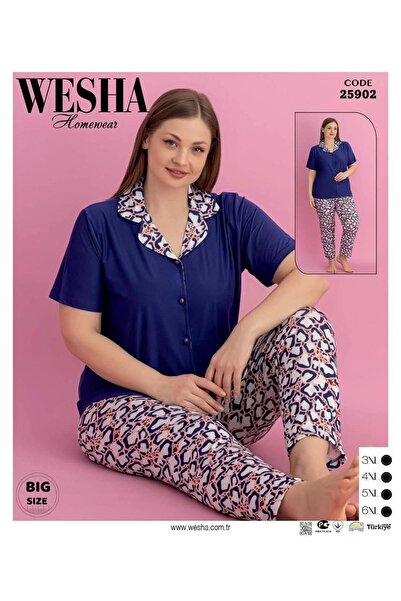 WESHA Milan Fabric Mother Pajamas Set Button-Down Shirt Collar Plus Size Batt...