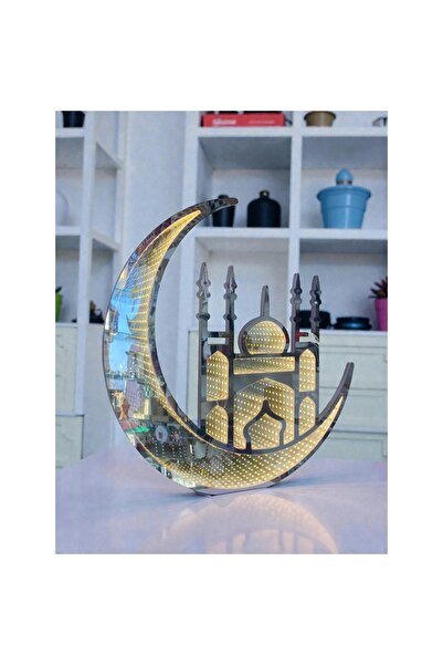 SP مجسم هلال رمضان المضيء بتصميم مسجد ثلاثي الأبعاد – إضاءة LED دافئة