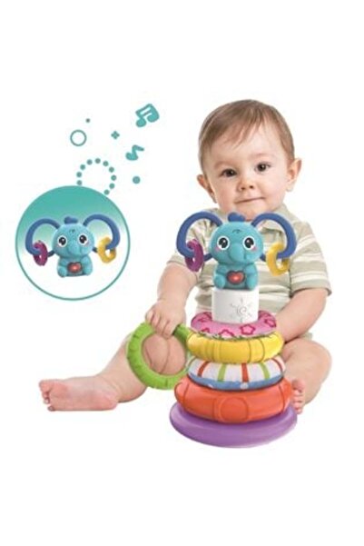 AVA Piramidă Elefant cu Inele Colorate, Efecte Lumini și Sunete, Jucărie Educ...