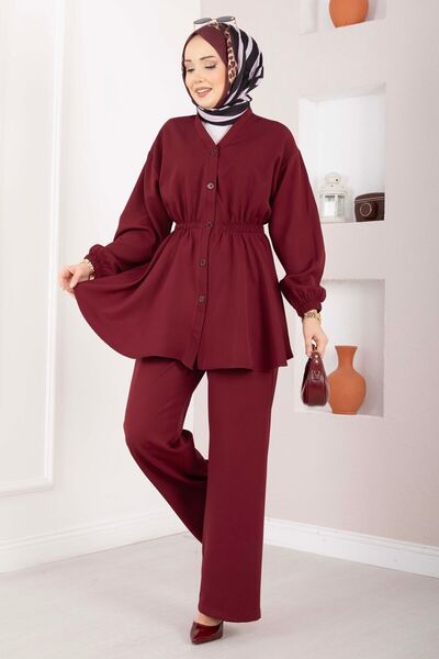 EBRUTESETTÜR Silva Belted Drawstring Tunic Set Burgundy