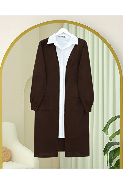 Modamorfo Pocketed Hijab Long Cardigan -K. Coffee